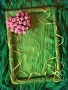 Green textile frame with rose heart Royalty Free Stock Photo