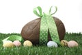 Green theme Happy Easter large chocolate Easter egg Royalty Free Stock Photo