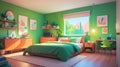 green themed aesthetic minimalist bedroom interi ai generated Royalty Free Stock Photo