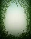 Green thicket rainforest cave, deep fairy forest silhouette, Royalty Free Stock Photo