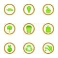 Green things icons set, cartoon style