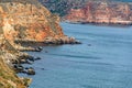 Green Thracian cliffs, Cape Kaliakra, Black sea water, bulgarian coastline