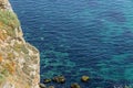 Green Thracian cliffs, Cape Kaliakra, Black sea water, bulgarian coastline