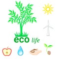 Green three and elements of ecolife Royalty Free Stock Photo