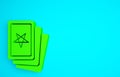 Green Three tarot cards icon isolated on blue background. Magic occult set of tarot cards. Minimalism concept. 3d