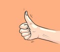 Thumb up on orange background cartoon