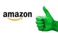 green thumbs up with the Amazon company logo, horizontal banner