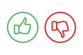 Green Thumbs up and red Thumbs down line icons inside rings isolated on white background. Vector design elements. Royalty Free Stock Photo