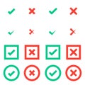 Green tick and red cross checkmarks in circle and square flat icons.