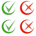 Green tick and red cross checkmarks. Line check mark. Royalty Free Stock Photo