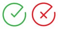 Green tick and red cross. Round checkmark icon. Yes and no symbol. Simple thin correct and incorrect sign. Correct and incorrect Royalty Free Stock Photo