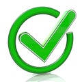 Green tick sign icon 3d. Glass check mark symbol Royalty Free Stock Photo