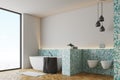 Green tile bathroom and toilet side