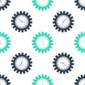 Green Time Management icon isolated seamless pattern on white background. Clock and gear sign. Productivity symbol Royalty Free Stock Photo