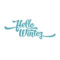 Green to blue text on a green to white background. Hello Winter lettering for invitation and greeting card, prints and