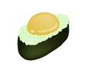 Green Tobiko Sushi with Uzura or Raw Quail Egg Royalty Free Stock Photo