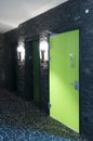 Green toilet door