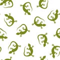 Green Tokay gekko seamless pattern. Repeating pattern of hand drawn gekko lizards. Single colored elements background