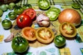 Green tomatoes on the table