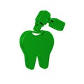 Green Tooth with caries and tooth drill icon isolated on transparent background. Tooth decay.