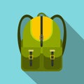 Green touristic backpack flat icon