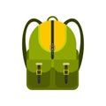 Green touristic backpack flat icon