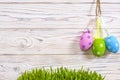 Green towel over wooden kitchen table. View from above with copy space Royalty Free Stock Photo