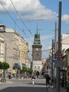 The Green Tower ZelenÃÂ¡ brÃÂ¡na and tÃâ¢ÃÂ­da MÃÂ­ru street in Pardubice, Czech republic Royalty Free Stock Photo