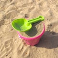 Beach toys laying on the sand Royalty Free Stock Photo