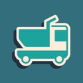 Green Toy truck icon isolated on green background. Long shadow style. Vector Royalty Free Stock Photo