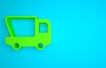 Green Toy truck icon isolated on blue background. Minimalism concept. 3D render illustration Royalty Free Stock Photo