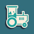 Green Tractor icon isolated on green background. Long shadow style. Vector Royalty Free Stock Photo