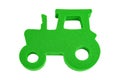 Green tractor, silhouette, toy tractor on white background, isolated image