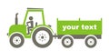 Green tractor with trailer, conceptual vector icon Royalty Free Stock Photo