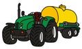 The green tractor with a yellow tank