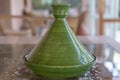 Green, traditional Moroccan ceramic tagine tajine. Authentic, traditional expensive, high quality ceramic that can be used for