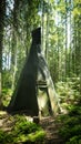 Green traditional teepee in the middle of the forest