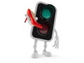 Green traffic light character holding high heel