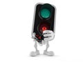 Green traffic light character holding retro joystick Royalty Free Stock Photo