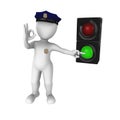 3d policeman shows ok gesture. Green traffic light - go!