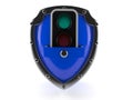 Green traffic light inside shield
