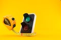 Green traffic light with measuring tape