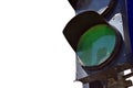 Green traffic light signal on a white clipping background on the right Royalty Free Stock Photo