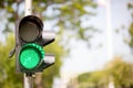 Green Traffic lights, traffic sign for pedestrians on background.sign of ready cross. Royalty Free Stock Photo