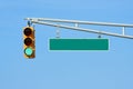 Green traffic signal light with sign Royalty Free Stock Photo