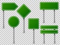 Green traffic signs. Road board text panel, mockup signage direction highway city signpost location street arrow way set