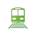 Green train icon on railroad tracks, simple clean design Royalty Free Stock Photo