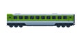 Green Train Passenger Wagon, Railroad Transportation Vehicle Flat Vector Illustration on White Background