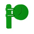 Green Train station clock icon isolated on transparent background.