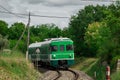 Green train or zeleni vlak, connecting Ljubljana, Slovenia and Pula, Croatia, on its way towards the end station. Picturesque Royalty Free Stock Photo